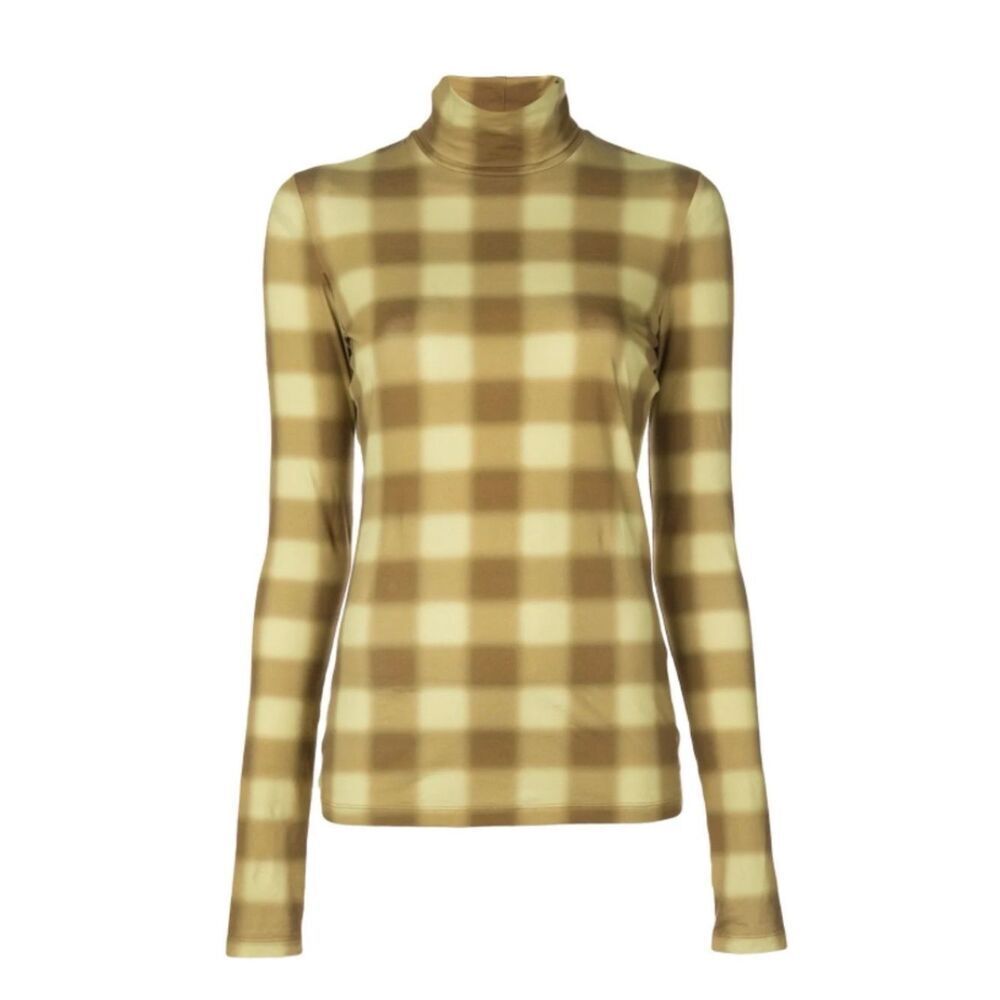 Proenza Schouler Women XS Gold Brown Plaid Turtleneck Top NWT Luxury Designer